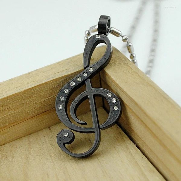 Pendentif Colliers AMUMIU Mode Acier inoxydable Cristal Musique Treble Clef Collier pour hommes ou femmes Rock Roll Bijoux HZP243