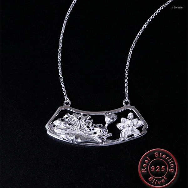 Collares colgantes Amxiu Hermoso collar de hoja de flor de loto 925 Cadena clavicular de plata esterlina para mujeres Oficina Joyería de dama