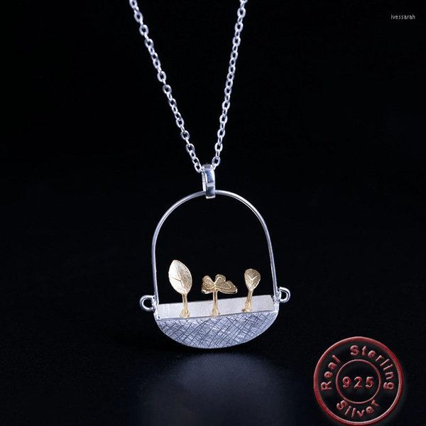 Collares colgantes Amxiu hecho a mano 925 joyería de plata esterlina dos tonos dejar collar de mariposa para mujeres accesorios regalos del día de la madre