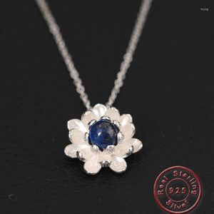 Collares colgantes Amxiu Precioso Lapis Lazuli Collar de perlas de agua dulce Flor de loto Joyería de plata para niñas Estudiantes Regalo de cumpleaños