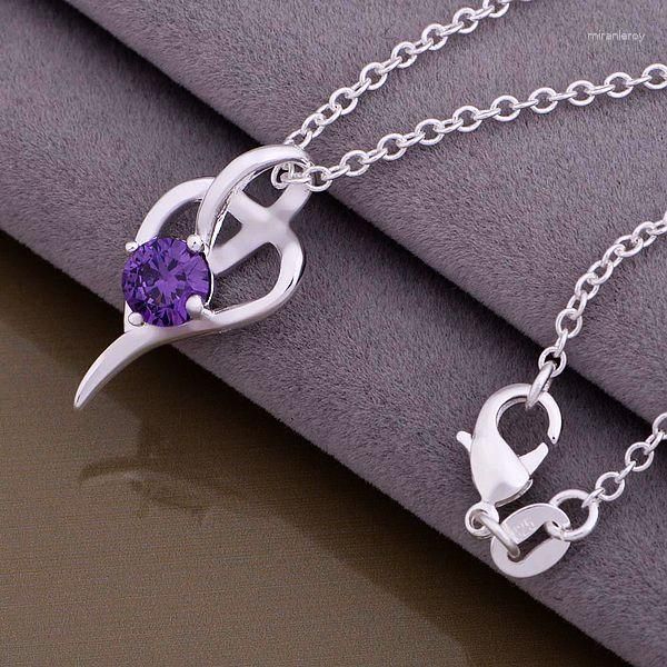 Colliers pendants An975 Collier de couleur en argent Bijoux de mode coeur incrusté Purple Stone / Cawaksda Blsakcza