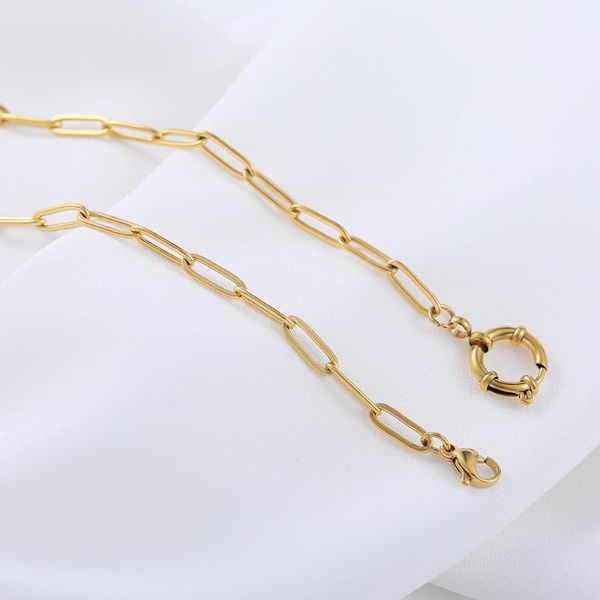 Pendentif Colliers Ancre Fermoir Réglable Collier Pour Femmes En Acier Inoxydable 316L 45cm Chaîne De Trombone Plaqué Or Réel Long Lien Collares