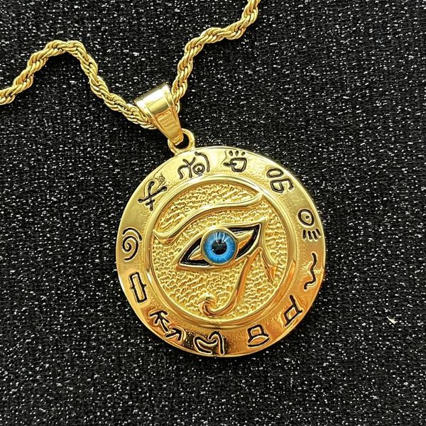 Collares colgantes Antiguo Egipto Horus Ojo Color oro Acero inoxidable El collar de águila Joyería Colgante