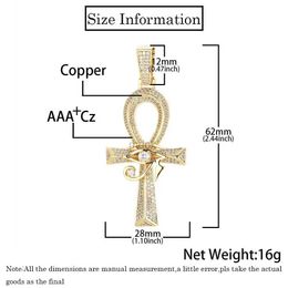 Colliers pendants ancienne amulette égyptienne anka croix bling cz pierre 18K or couleur plaquée de collier pendentif horus pour hommes 240419