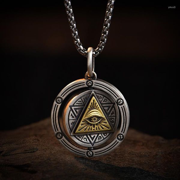 Pendentif Colliers Ancien Égyptien Horus Oeil de Dieu Collier Hommes et Femmes Cadeau Rétro Rotatif Pentagramme Chandail Chaîne Punk Bijoux