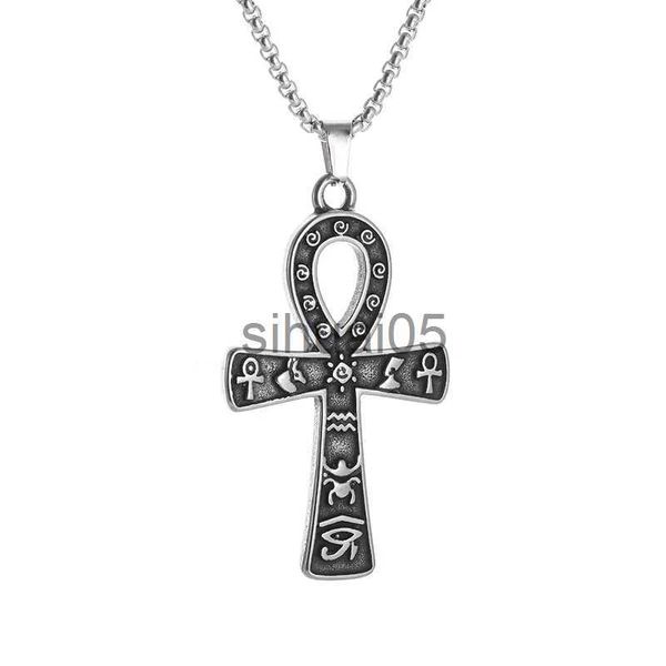 Symbole égyptien antique, pendentif croix Ankh, collier en acier inoxydable, amulettes religieuses, bijoux, accessoires cadeaux pour hommes et femmes x1009