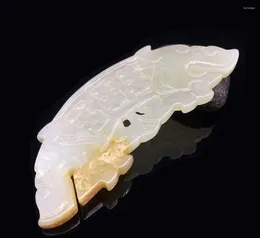 Pendentif Colliers Ancien Jade Xiu Huang Bi Dragon Boat Antique Divers