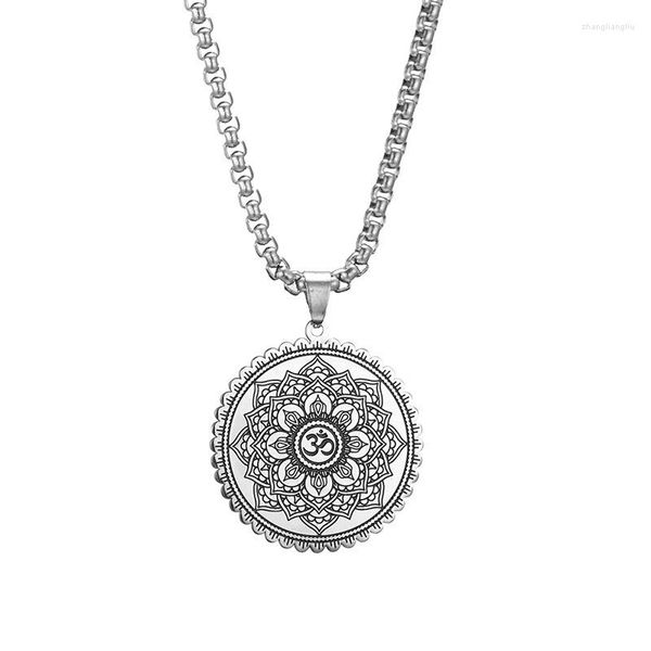 Pendentif Colliers Ancien OM Mandala Fleur Collier De Vie Boîte En Acier Inoxydable Chaîne Yoga Fête Des Mères Bijoux