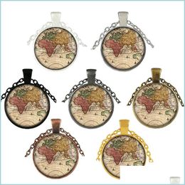 Pendentif Colliers Carte du monde antique Collier fait à la main Explorateur Pirate Trésor Expédition Verre Drop Livraison Bijoux Pendentifs DH8RA