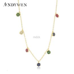 Colliers de pendentif Andywen 925 argent sterling or zircon coloré cristal rond Charms de cou collier de cou pendant