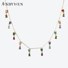 Colliers de pendentif Andywen 925 STERLING Silver Gold Zircon CZ Charm Choker Luxury Women Party Wedding Jewelry Rainbow 230307