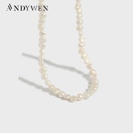 Pendentif colliers ANDYWEN 925 en argent Sterling de luxe irrégulière perle collier ras de cou à breloque longue chaîne de mode bijoux de luxe pour les femmes cadeau 231108