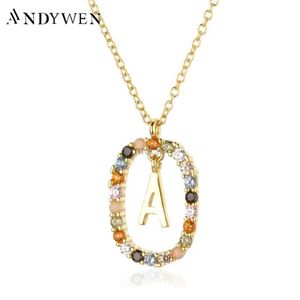 Colliers pendants Andywen 925 STERLING Silver Gold Letters A - Z Initial M S C K Alphabet Pendere Long Chain Collier Say My Name Fine Bijoux 240419