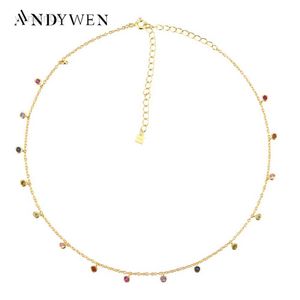 Pendentif Colliers ANDYWEN 925 Sterling Silver Gold Rainbow Zircon Charme Ras Du Cou Chaîne Collier Rock Punk Party Nouveau Perles Pendentif Fine Jewelry HKD230712