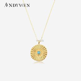 Colliers de pendentif Andywen NOUVEAU 925 SIGHT SIGHT SIGHT GOLD Coins Milk Turquoise Coins Pendant Femmes Long Chain Fashion Bijoux épais 240419