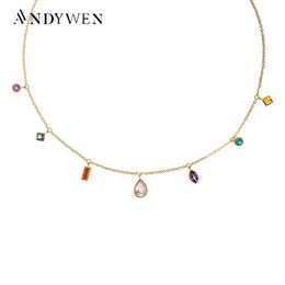 Pendentif Colliers ANDYWEN Hiver 925 Sterling Silver Or Zircon Charme Collier Ras Du Cou Longue Chaîne 2 * 3mm 4 * 6mm Coloré Femmes Fête De Mariage Bijoux HKD230712