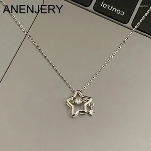 Pendentif Colliers Anenjery Argent Couleur Brillant Star Zircon Collier pour Femmes Transparent Doux Clavicule Chaîne Bijoux Cadeaux