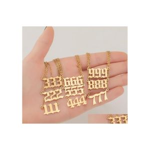 Hangende kettingen engelennummers ketting voor vrouwen goud vergulde roestvrij staal sierlijk 111 999 hangers choker keten numerologie juweel dhs0d