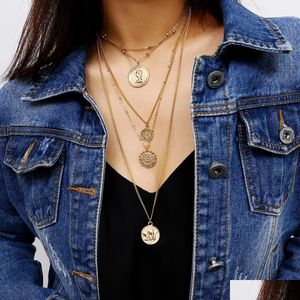 Pendentif Colliers Angel Queen Head Collier Sier Gold Coin Mtilayer Colliers Pendentifs Bijoux De Mode Drop Livraison Dhpxr