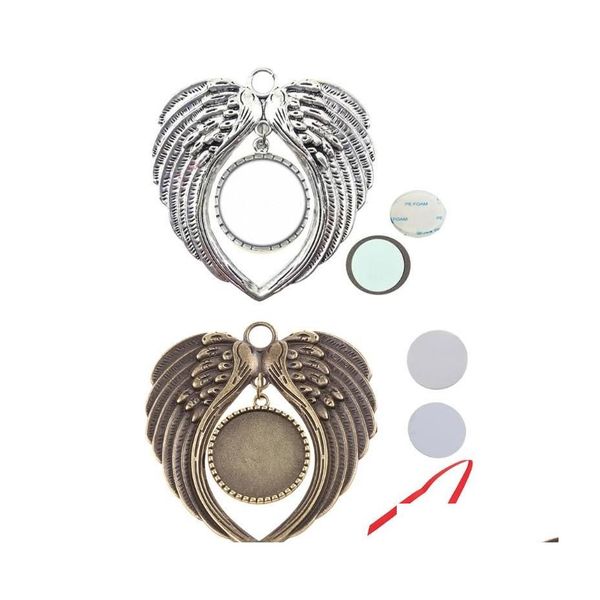 Collares pendientes Ala de ángel Diy Po Impresión de transferencia en blanco Mdf Fabricación de joyasColgante Entrega de gota Colgantes Dhrih