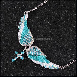 Pendentif Colliers Aile D'ange Collier Dames Imitation Cristal Ras Du Cou Gardien Femmes Motard Bijoux Cadeaux Sa Fille Croix Drop Livrer Dh3Ho