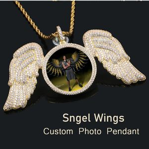 Pendentif Colliers Ailes D'ange Médaillons Personnalisé Po Pendentif Collier Pour Hommes Hip Hop Bijoux Glacé Sur Pendentif Personnalisé Gravé Nom Mémoire Cadeau 230804