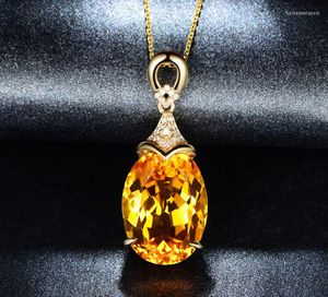 Pendentif Colliers Anglang Jaune Cristal Ovale Forme Pour Femmes Fille Gold Tone Chaîne Chaîne Bijoux Cadeaux De Fiançailles