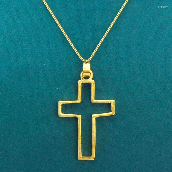 Collares colgantes Anietna Classic Jesús Cross Collar para mujeres o hombres 18k oro lleno de joyería hueca Colgantes católicos