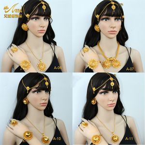 Hanger kettingen Aniid Dubai Ethiopische bloemvorm vergulde 6 -stcs sieradensets voor vrouwen Nigeriaanse luxe ketting sieraden set trouwfeestjes 230506