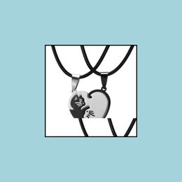 Pendentif Colliers Animal Noir Blanc Chat Couture Collier Simple Amitié Cadeau Coeur Forme Or Mignon Couple Bijoux Drop Livrer Dhhjo