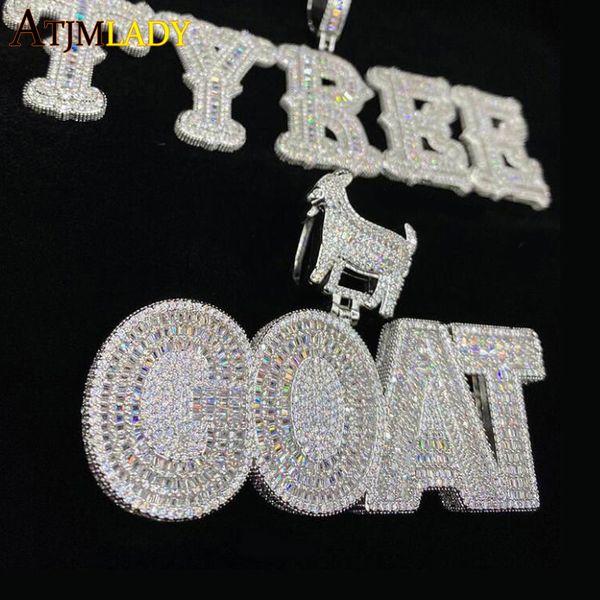 Pendentif Colliers Animal Chèvre Nom Initial Lettres Collier Personnalisé Avec Corde Chaîne Glacé Bling 5A Cubique Zircon Hiphop Bijoux 230511