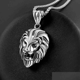 Pendentif Colliers Animal Cheveux Longs Tête De Lion Pendentif Collier Pour Hommes Mode Coulissant Suspendu Drop Livraison Bijoux Colliers Pendentifs Dhjje