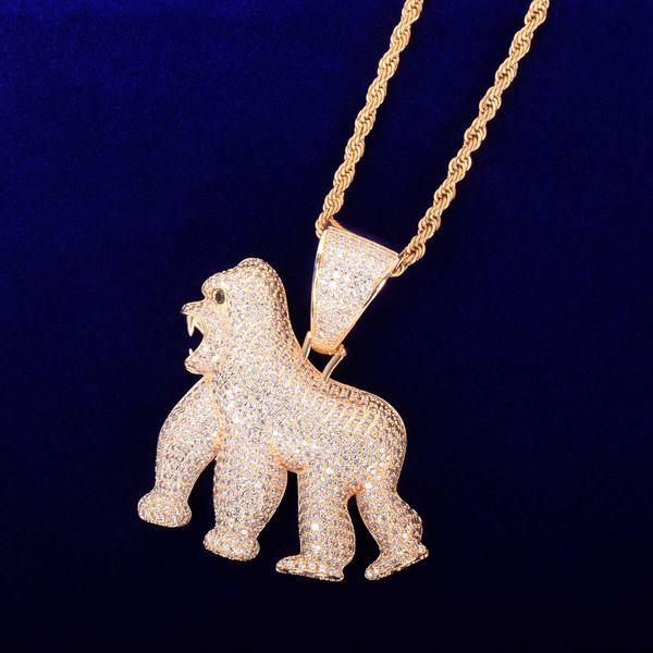 Pendentif Colliers Animal Orang-outan Or Couleur Aaa Bling Zircon Hommes Hip Hop Collier Rock Bijoux 230621