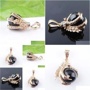 Pendentif Colliers Pendentifs Animaux Pierre Naturelle Agates Noires Gemme Charme Amet Boule Ronde Dragon Griffe Cristal Reiki Chakra Perle Bijoux Dheoy