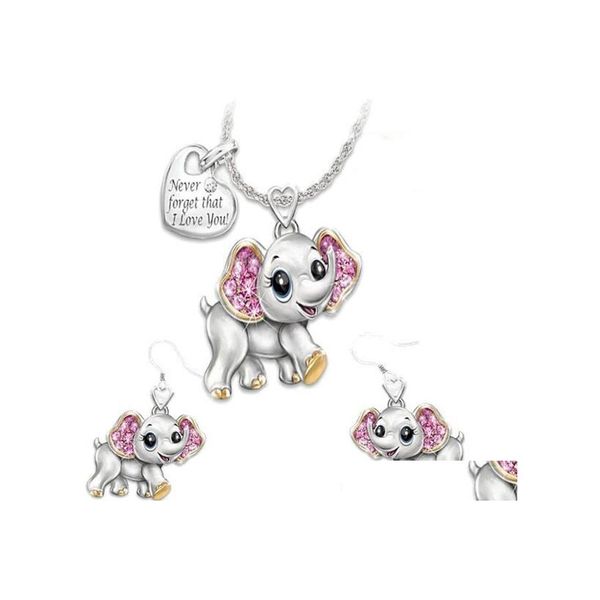 Pendentif Colliers Animal Série Combinaison Bijoux Costume Belle Éléphant Abeille Coccinelle Hibou Pendentif Collier Boucle D'oreille Je T'aime Pour Wom Dhuzp