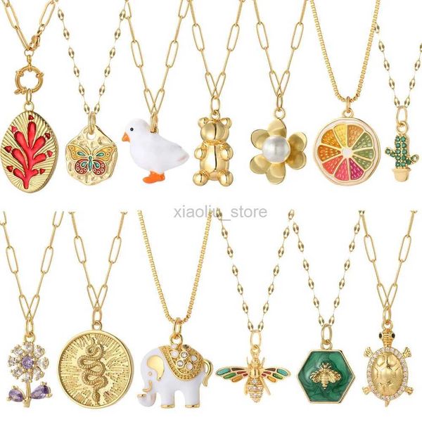 Colliers pendentifs Animaux abeille papillon ours oiseau collier pour femmes plante mignonne fleur naturelle arbre pendentif en acier inoxydable longue chaîne à maillons collier 240401