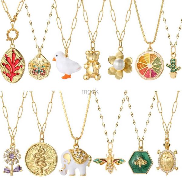 Colliers pendentifs Animaux abeille papillon ours oiseau collier pour femmes plante mignonne fleur naturelle arbre pendentif en acier inoxydable longue chaîne à maillons collier 240330