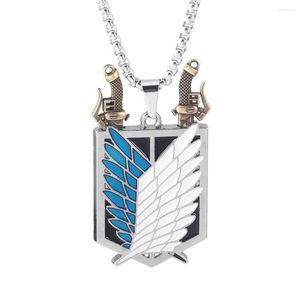 Pendentif Colliers Anime Attaque sur Titan Scouting Legion Scout Regiment Logo Double Lame Épée Alliage Collier Chaîne Cosplay 239R