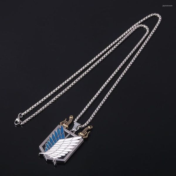 Pendentif Colliers Anime Attaque sur Titan Scouting Legion Scout Regiment Logo Double Lame Épée Alliage Collier Chaîne Cosplay 292h