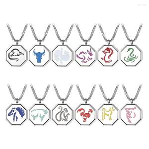 Pendentif Colliers Anime Jackie Chan Adventures Collier 12 Chinois Zodiac Titanium Stell pour hommes Femmes Cadeaux de fête