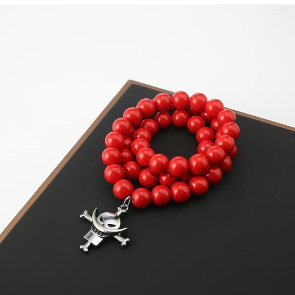 Pendentif Colliers Anime One Piece Cosplay Barbe Blanche Perles Rouges Collier Edward Gate Strands Chaîne De Cou Haute Qualité Bijoux Ras Du Cou