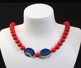 Anime une pièce PortgasAce perles rouges collier chaîne ras du cou barbe blanche pendentifs Cosplay charme bijoux 269n9695847