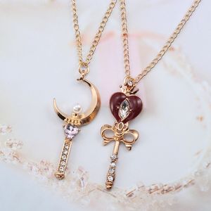 Collares colgantes de anime marinero luna mujeres perla perla amor corazón varita colgantes de dibujos animados joyería