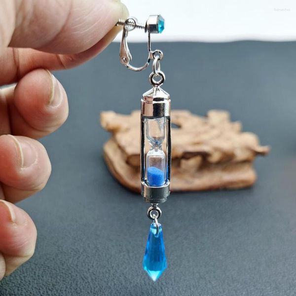 Pendentif Colliers Anime L'étude de cas de Vanitas No Carte Boucles d'oreilles Cosplay Props Collier de sablier bleu et clip d'oreille pour les cadeaux des fans