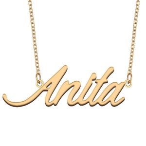 Hanger kettingen anita naam ketting voor vrouwen roestvrij stalen sieraden 18K vergulde alfabet -naamplaatje femme moeder vriendin cadeau