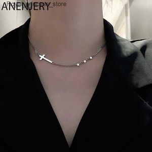 Colliers de pendentif Anjery Retro Star Cross Pendante Collier Clavicule Thai Silver Collier Femme Bijoux S-N626 Q240426