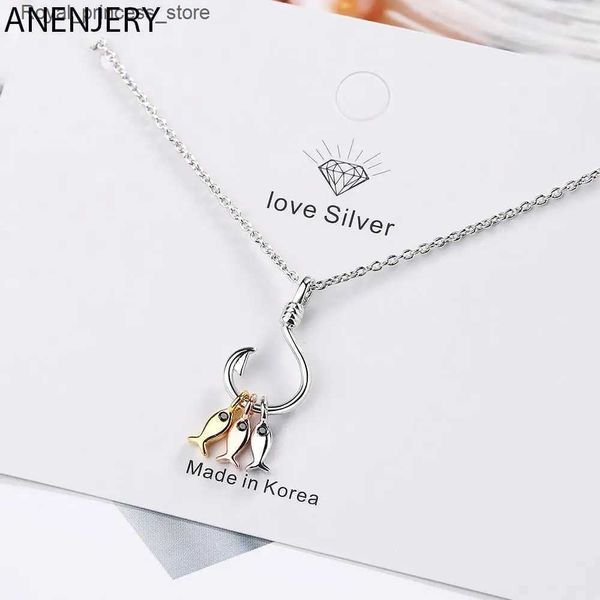 Colliers de pendentif Anjery Silver mignon Three Little Fish Pendant Collier avec poisson Hook Bijoux Amulet Best Friend Gift Q240426