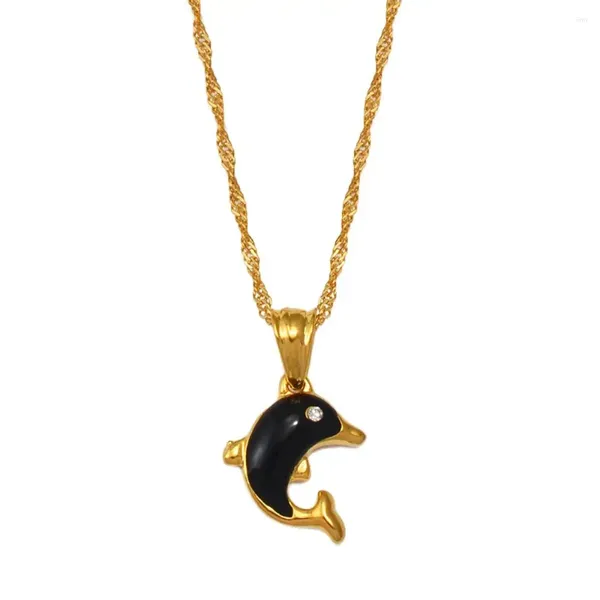 Pendentif Colliers Anniyo Dauphins Noirs Pour Femmes Filles Or Couleur Dauphin Charme Bijoux #068502