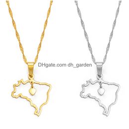 Colliers de pendentif anniyo cartographie du cœur brésilien Brasil Maps Jewelry 265621 Drop Livrot Othju
