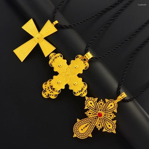 Pendentif Colliers Anniyo Éthiopien Or Couleur Croix Corde Noire Érythrée Bijoux De Fête De Mariage Croix Africaines # 160516